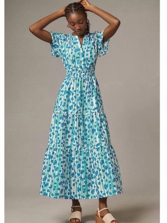 Anthropologie Dresses & Skirts - Anthropologie Somerset Blue Green Floral Maxi Dress NWOT Size L